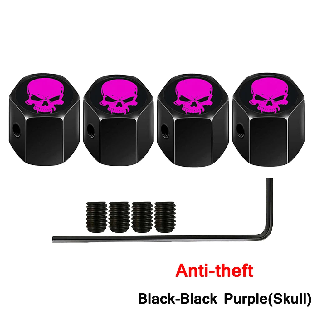 Skull Anti-Theft Tire Valve Stem Caps Locking Dustproof Valve Caps for Cars