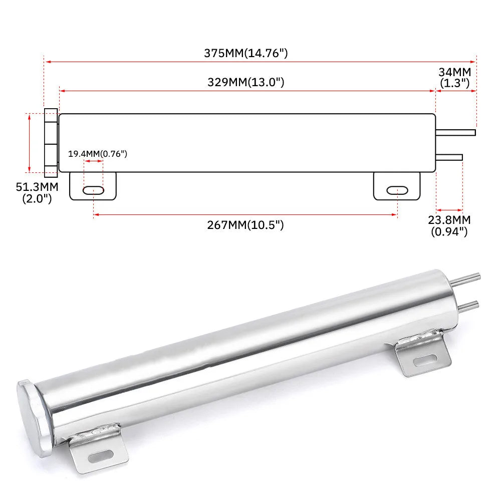 Polished Stainless Steel Radiator Overflow Tank Catch Can 3x10 2x13 3x9 Inch