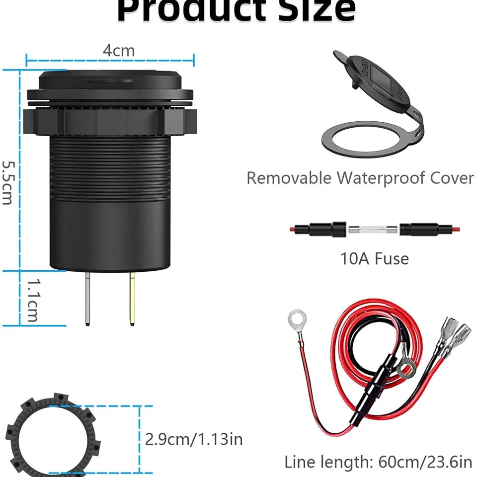 12V 48W USB Charger Socket PD Type C QC3.0 Waterproof Car Boat Marine Truck