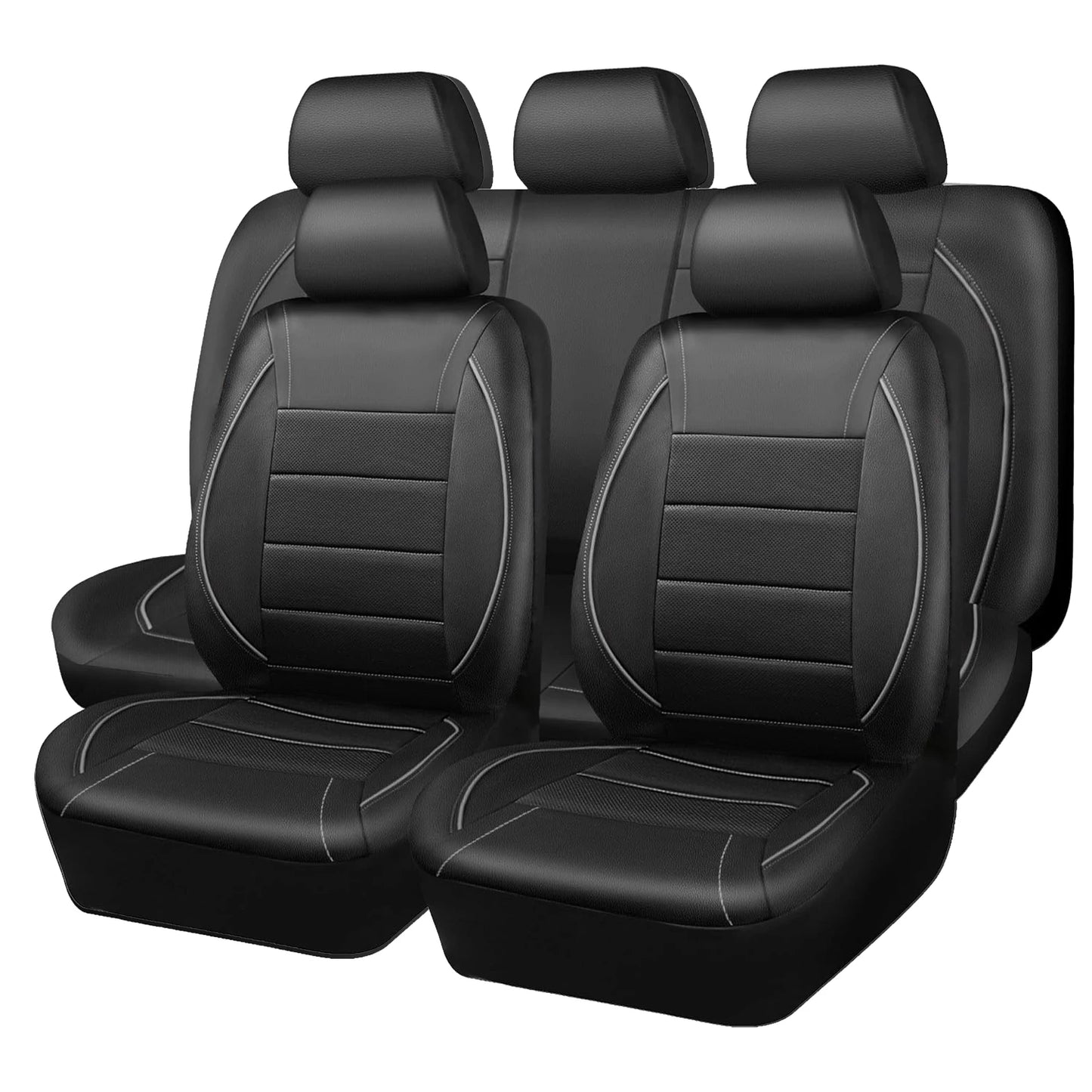 Universal Leather Car Seat Covers Set Breathable 5-Seat Interior Protector