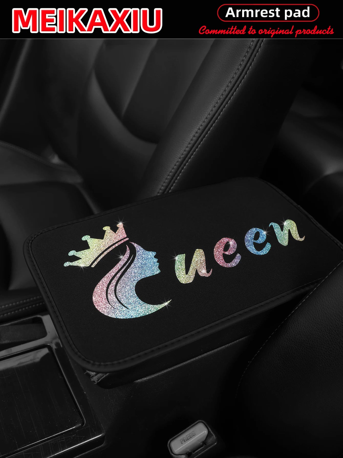 Queen Bling Car Armrest Cushion Rhinestone Center Console Cover for Women