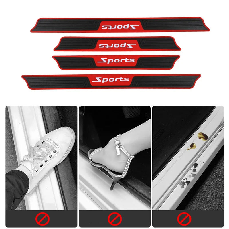 4PCS Universal Car Door Sill Protector Strips Black Rubber Anti-Scratch Trim