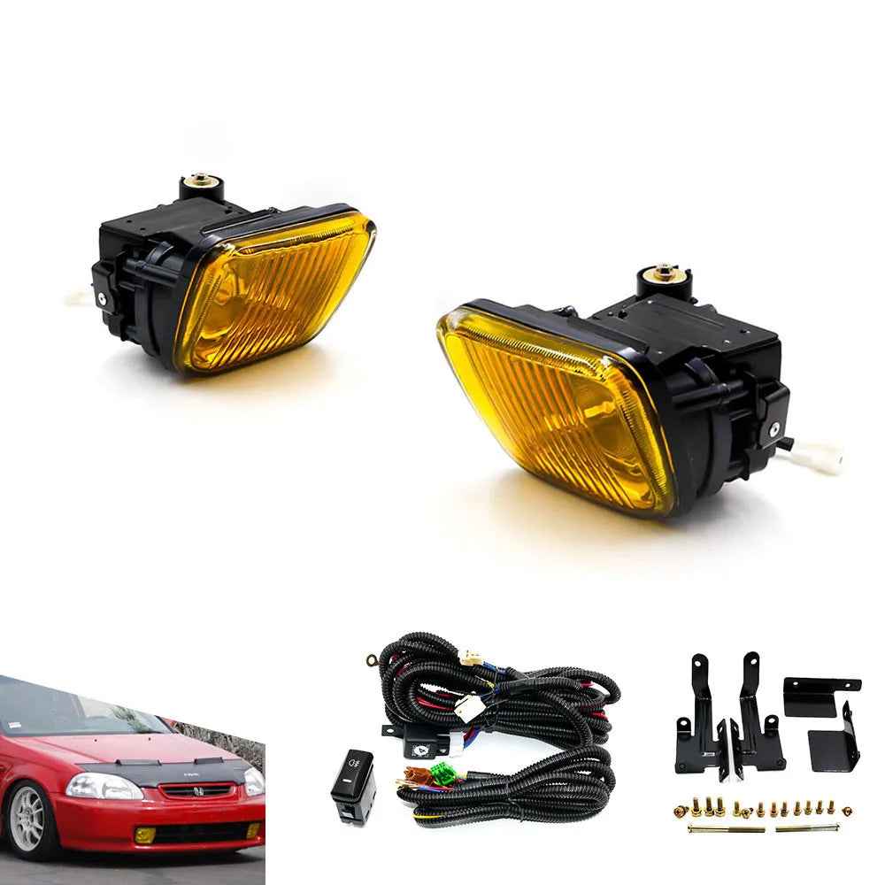 Yellow Lens Fog Lights Bumper Lamps Switch Harness for Honda Civic EK EK9 1996-1998