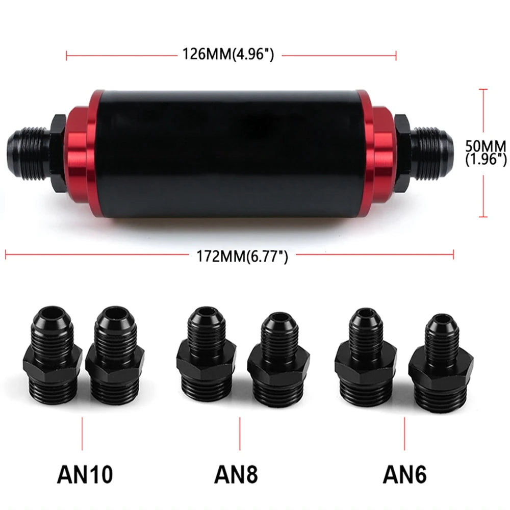 44MM/50MM Racing Inline Fuel Filter Aluminum 60 Micron & 100 Micron