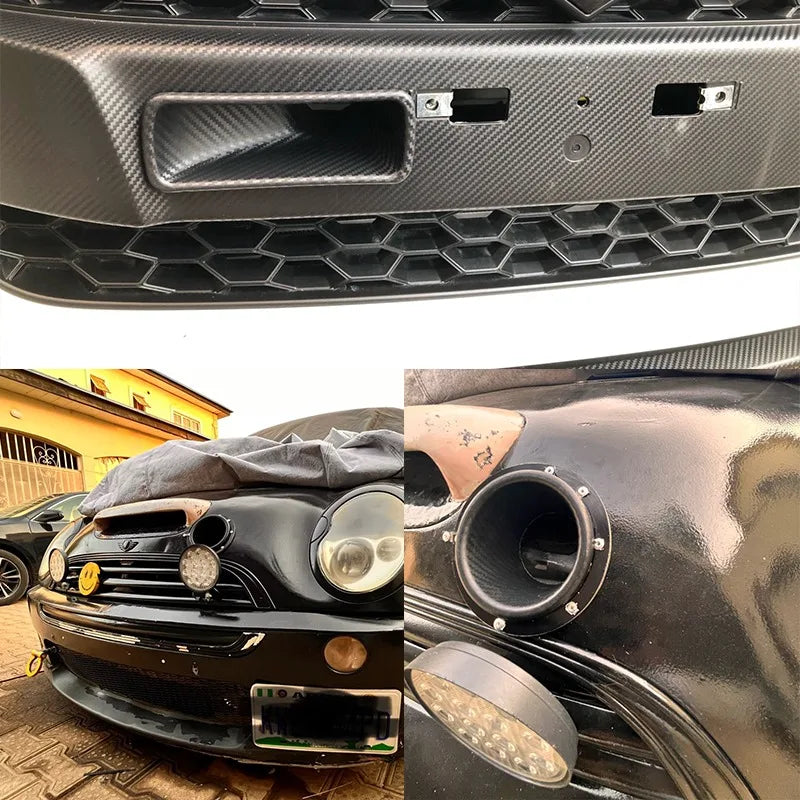 Universal Front Bumper Air Intake Pipe Kit ABS Carbon Print Rectangle Circle