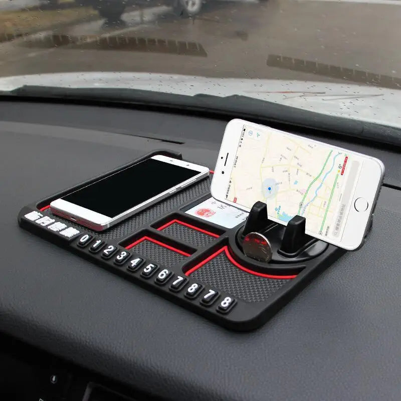 4-in-1 Car Phone Holder Parking Number Card Non-Slip Silicone Dashboard Mat
