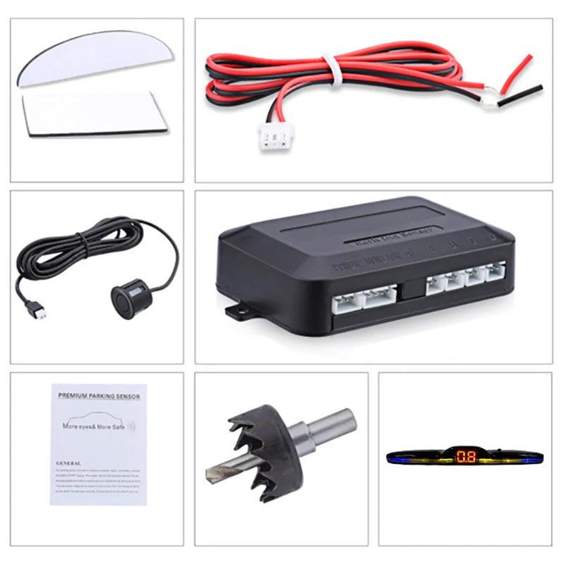 LED Car Parking Sensor System 4 Probes Parktronic Monitor Display Backup Kit