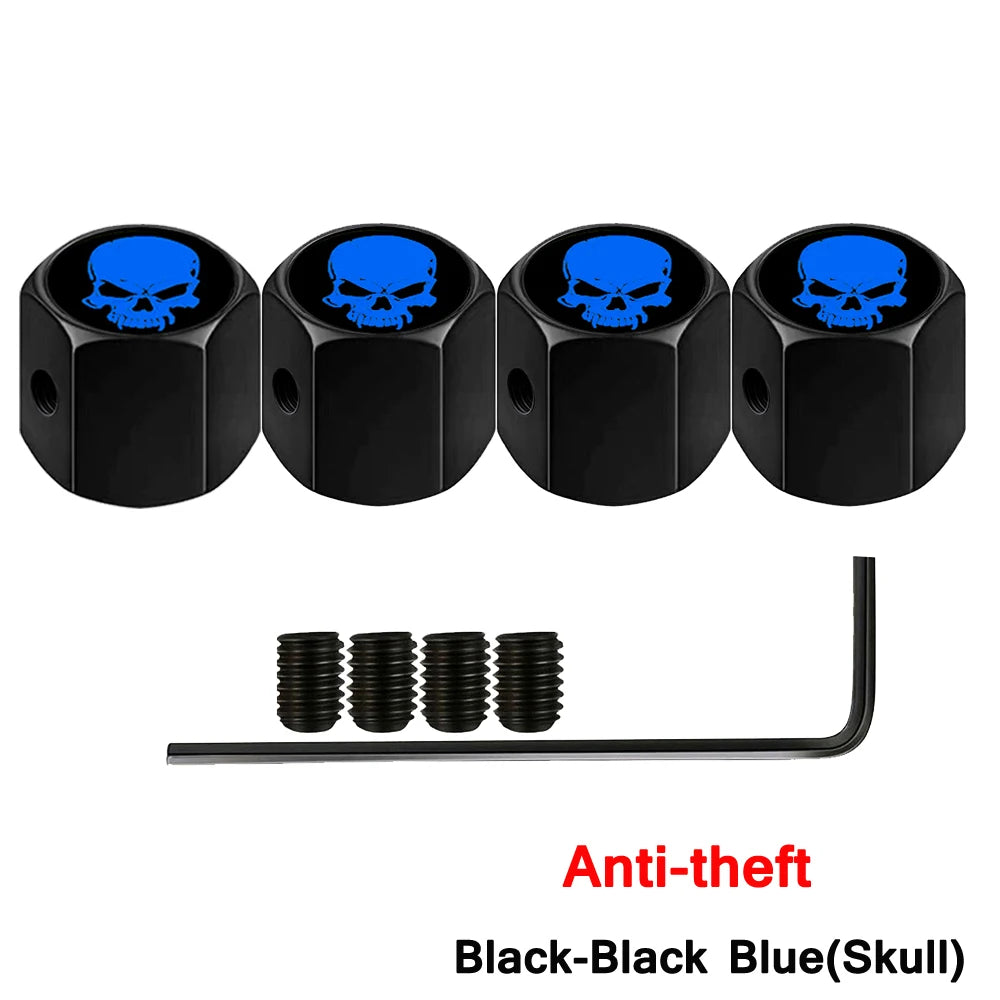 Skull Anti-Theft Tire Valve Stem Caps Locking Dustproof Valve Caps for Cars