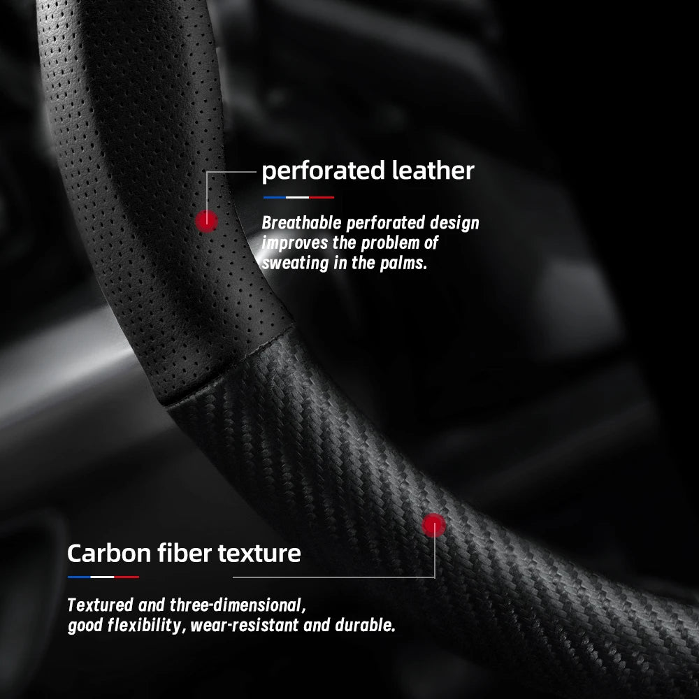 Leather Carbon Fiber Steering Wheel Cover for BYD Breathable Matte Universal Fit
