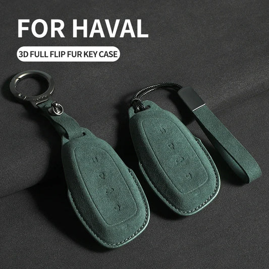 Suede Car Key Case Cover with Keychain for Great Wall Haval H6, Jolion