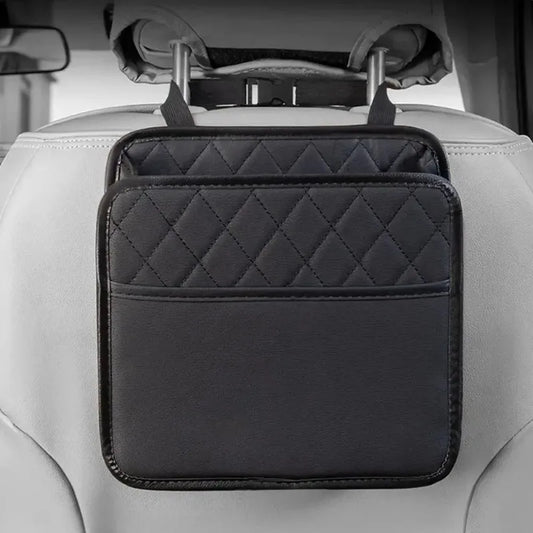 Car Seat Back Storage Bag Folding Leather Organizer Multi-Function Storage Box