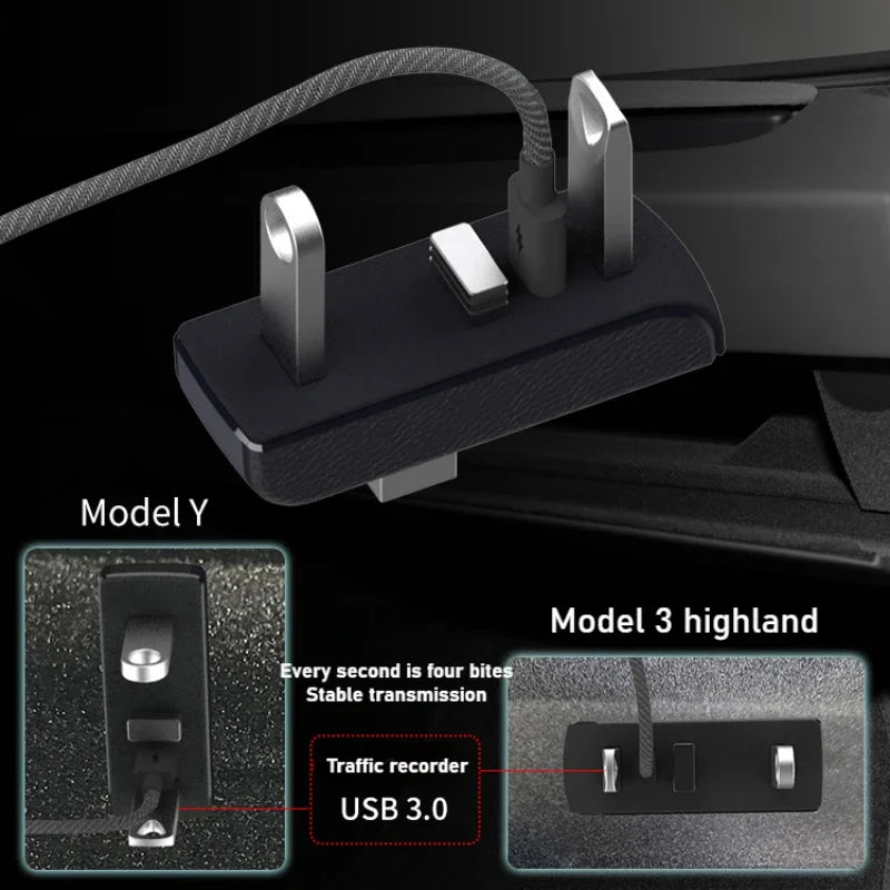 4-in-1 USB Hub Glove Box Docking Station for Tesla Model 3 Y Juniper USB Extender