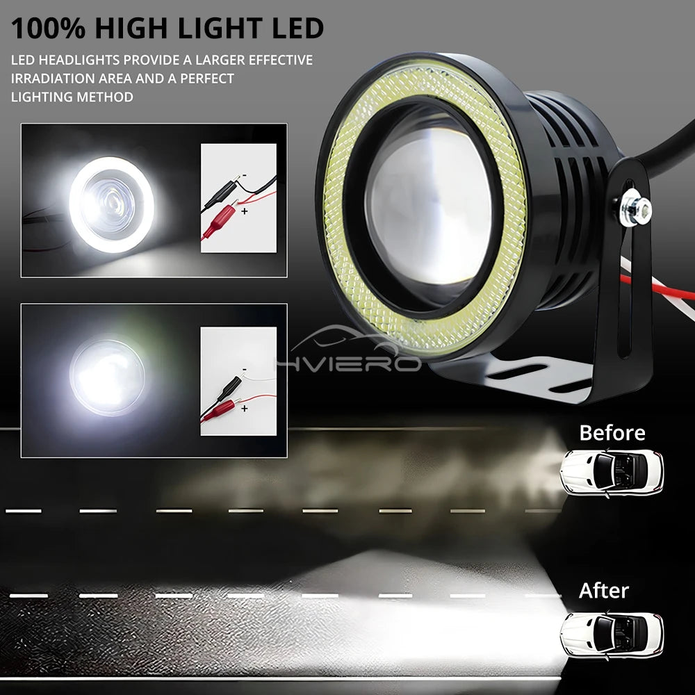 2Pcs 30W COB Angel Eye DRL Fog Lights 64/76/89mm Waterproof 12V Car Lamp