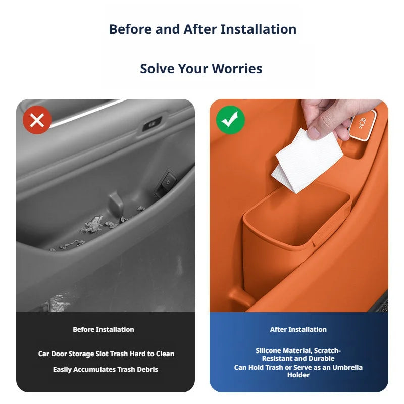 Silicone Car Door Storage Box Trash Can Umbrella Organizer Auto Accessories