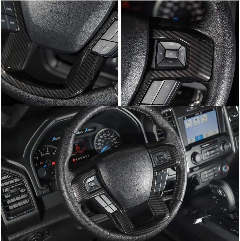 Carbon Fiber Style Steering Wheel Trim Cover for Ford F-150 2015–2020