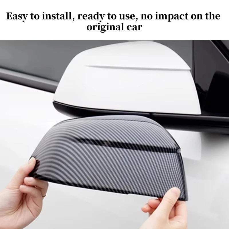 Side Mirror Covers ABS Black Carbon Print for Tesla Model Y Juniper 2025+