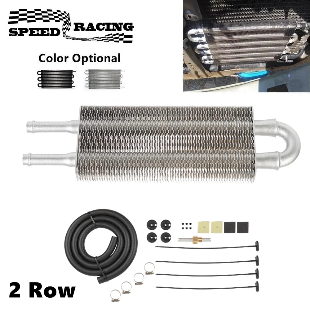 Universal Aluminum 2 Row Transmission Oil Cooler Kit Engine Oil Radiator Auto Manual