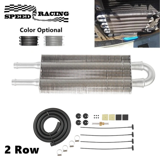 Universal Aluminum 2 Row Transmission Oil Cooler Kit Engine Oil Radiator Auto Manual