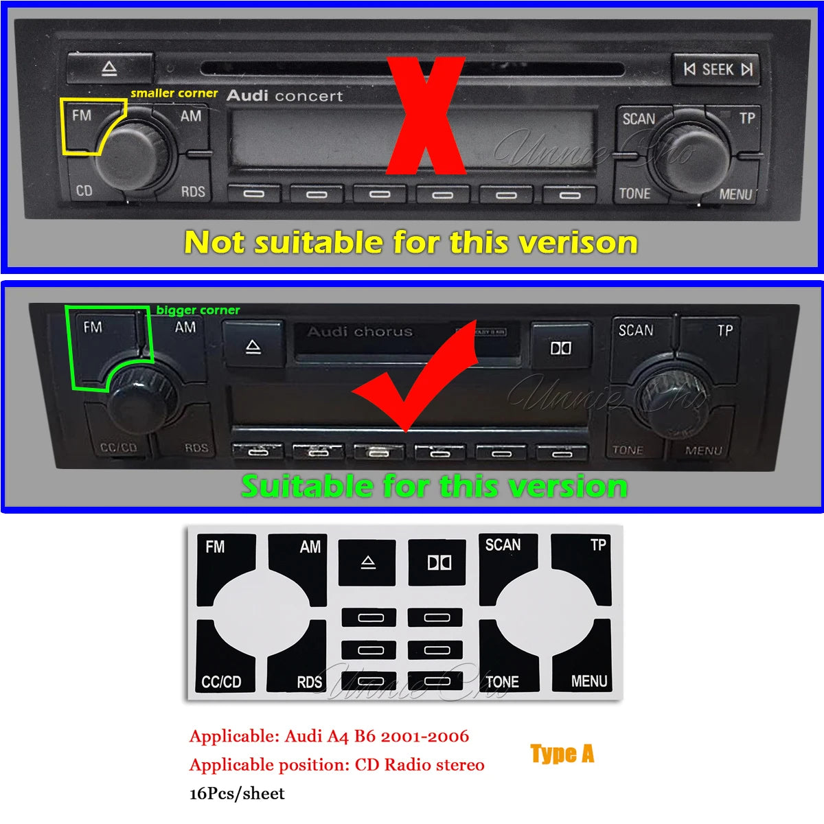 Button Repair Stickers Kit for Audi A4 B6 B7 (2000–2008)