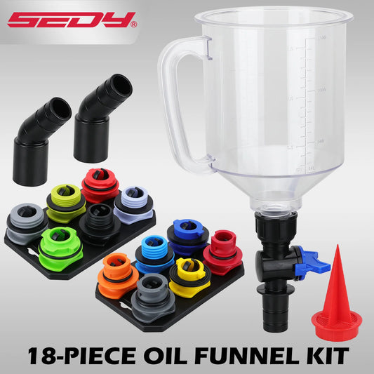 18pc Engine Oil Funnel Kit 1.59Qt with 12 Adapters Magnetic Storage Car Tool