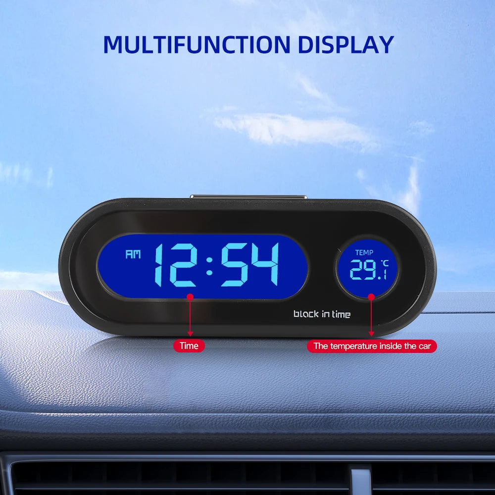 Digital Car Clock LCD Display Auto Interior Thermometer Backlit Time Watch
