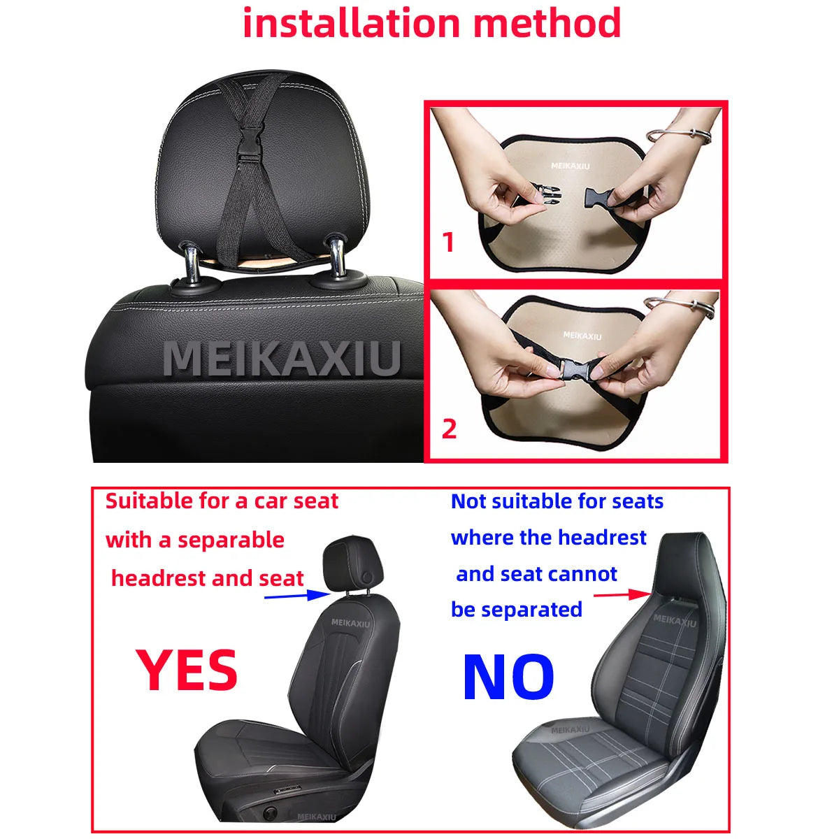 PU Leather Embroidered Car Headrest Pillow Detachable Neck Support Cushion