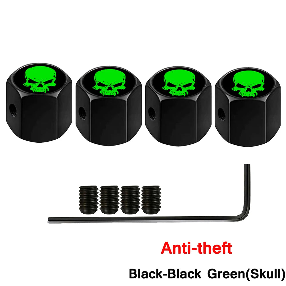 Skull Anti-Theft Tire Valve Stem Caps Locking Dustproof Valve Caps for Cars