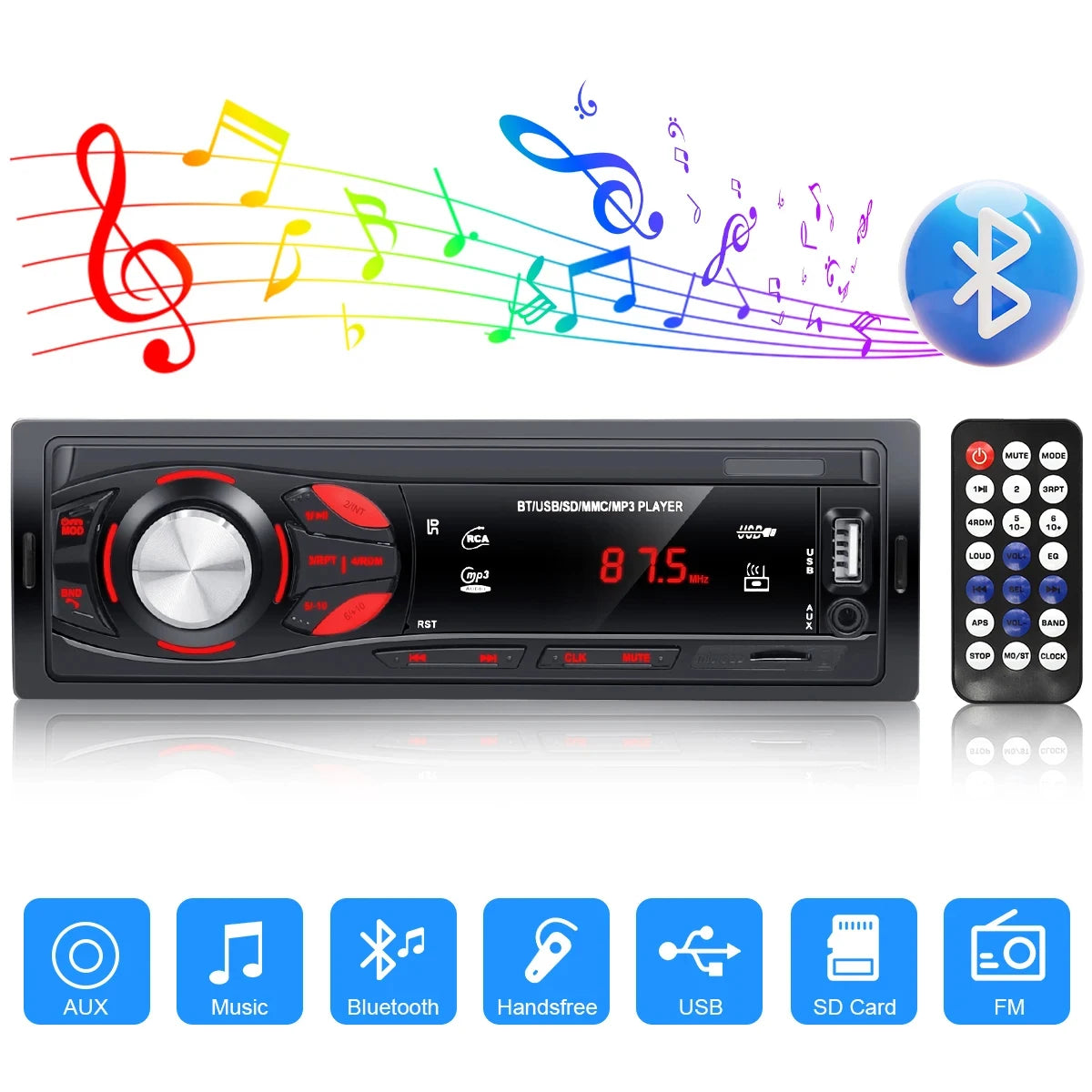 PHONEPACE Bluetooth Car Stereo 4x15W FM Radio MP3 USB SD AUX Hands Free