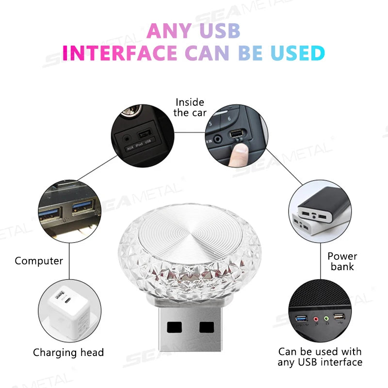 Portable Car USB Ambient Light Mini LED Interior Decorative Atmosphere Lamp