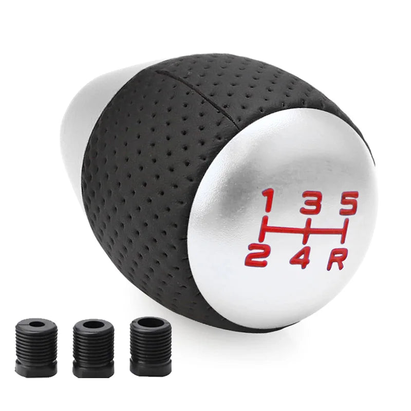 Universal Racing 5 Speed Leather Aluminum Gear Shift Knob Manual Automatic Car
