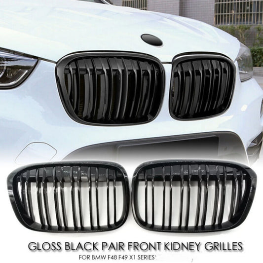 Gloss Black Double Slat M Style Kidney Grille for BMW X1 F48 F49 2016–2020