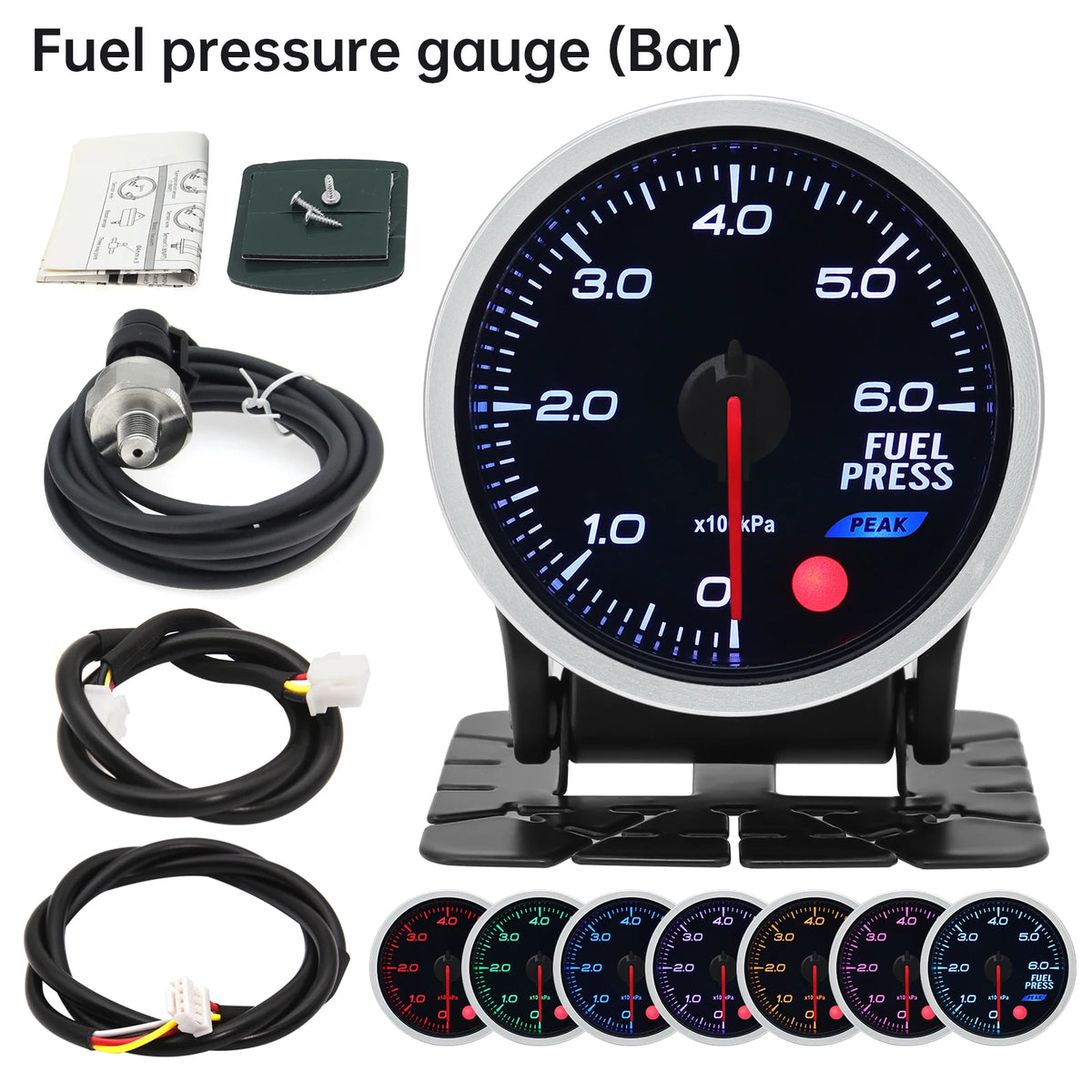 52mm 12V 8 Color Car Gauge Water Oil Temp Pressure EGT Boost Tachometer Meter