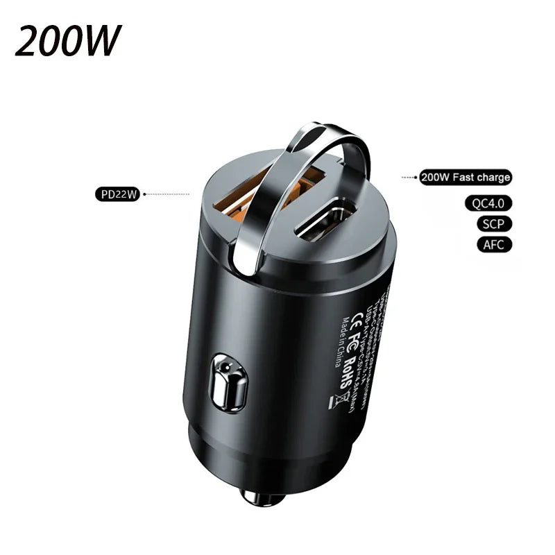 100W 200W QC3.0 PD Car Charger 2 Port USB-C 12-24V Fast Charging Adapter