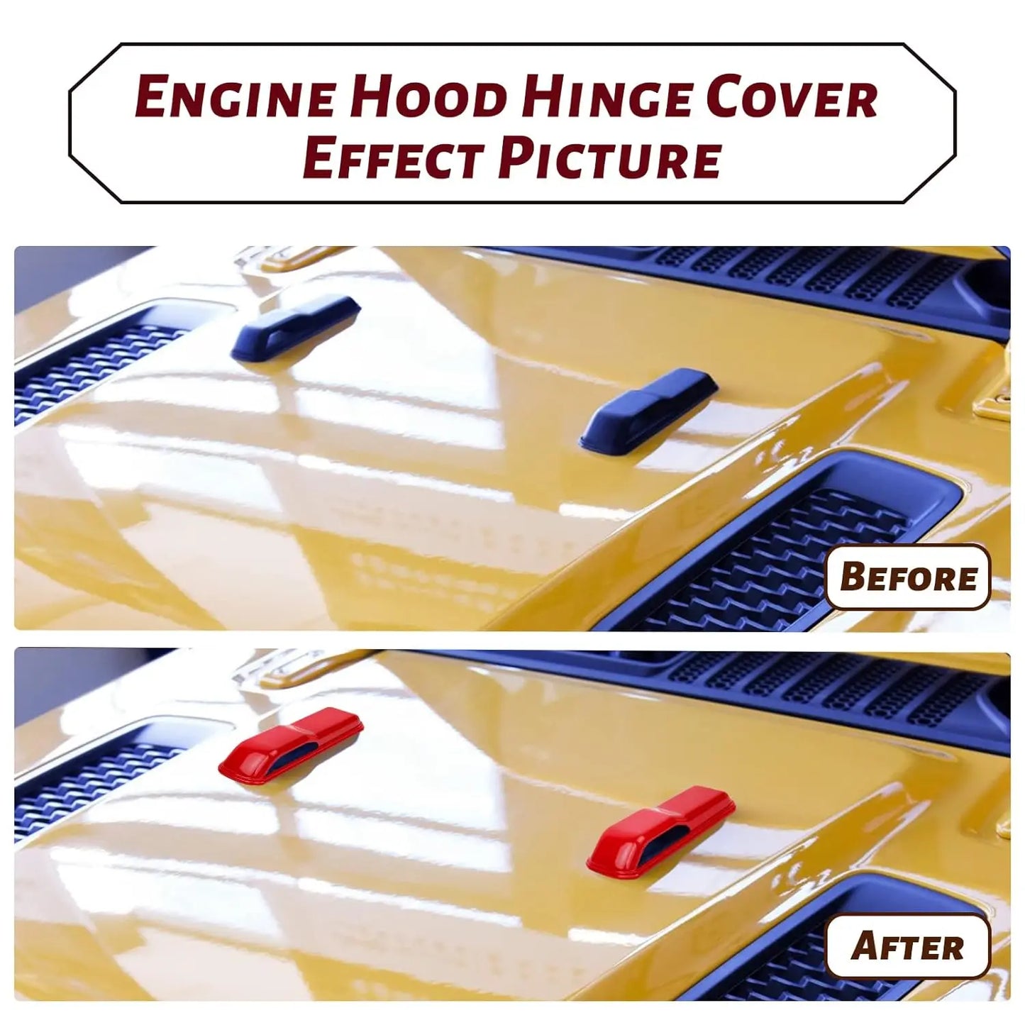 4PCS Hood Latch Lock & Hood Hinge Cover Set for Jeep Wrangler 2018–2024+