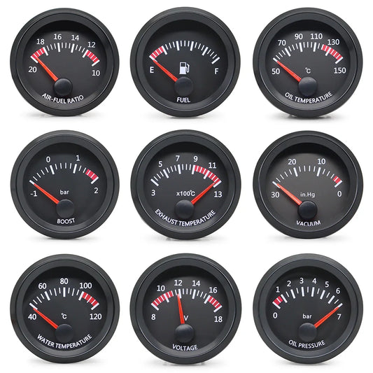 52mm 12V Car Water Oil Temp Pressure Fuel Volt Boost AFR EGT Gauge Meter