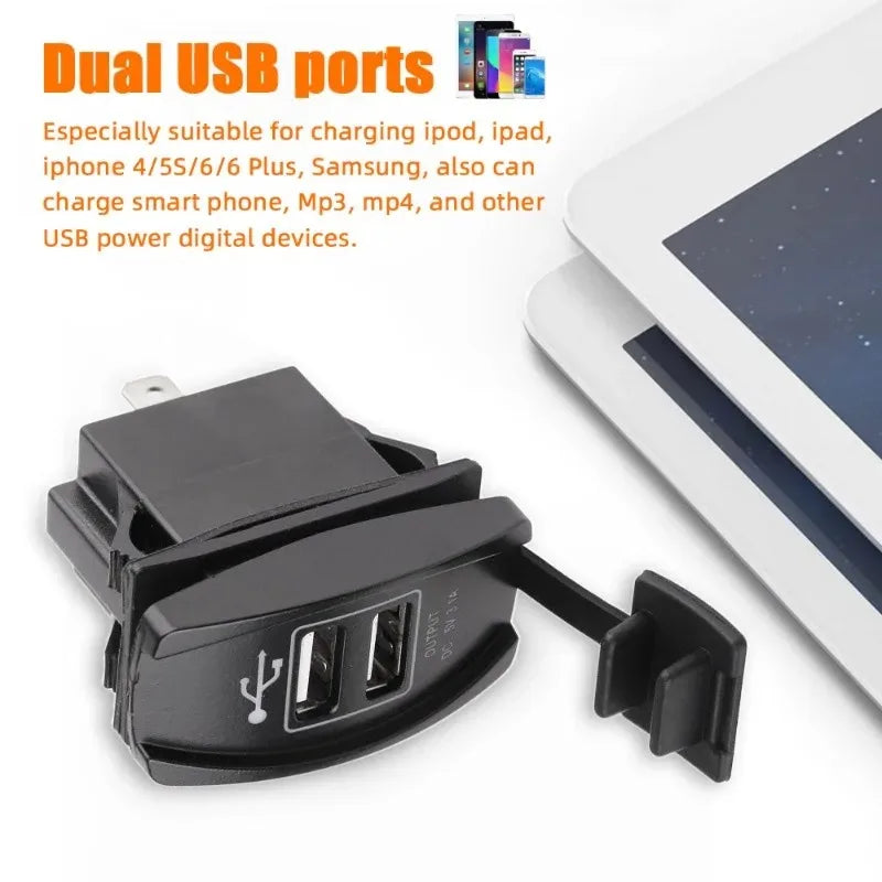 Universal Dual USB 12V Car Charger 2-Port 3.1A/4.2A Waterproof USB Power Adapter
