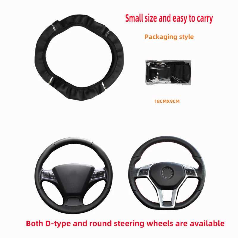 38CM Universal PU Leather Steering Wheel Cover with Sport Stripe Elastic Non-Slip