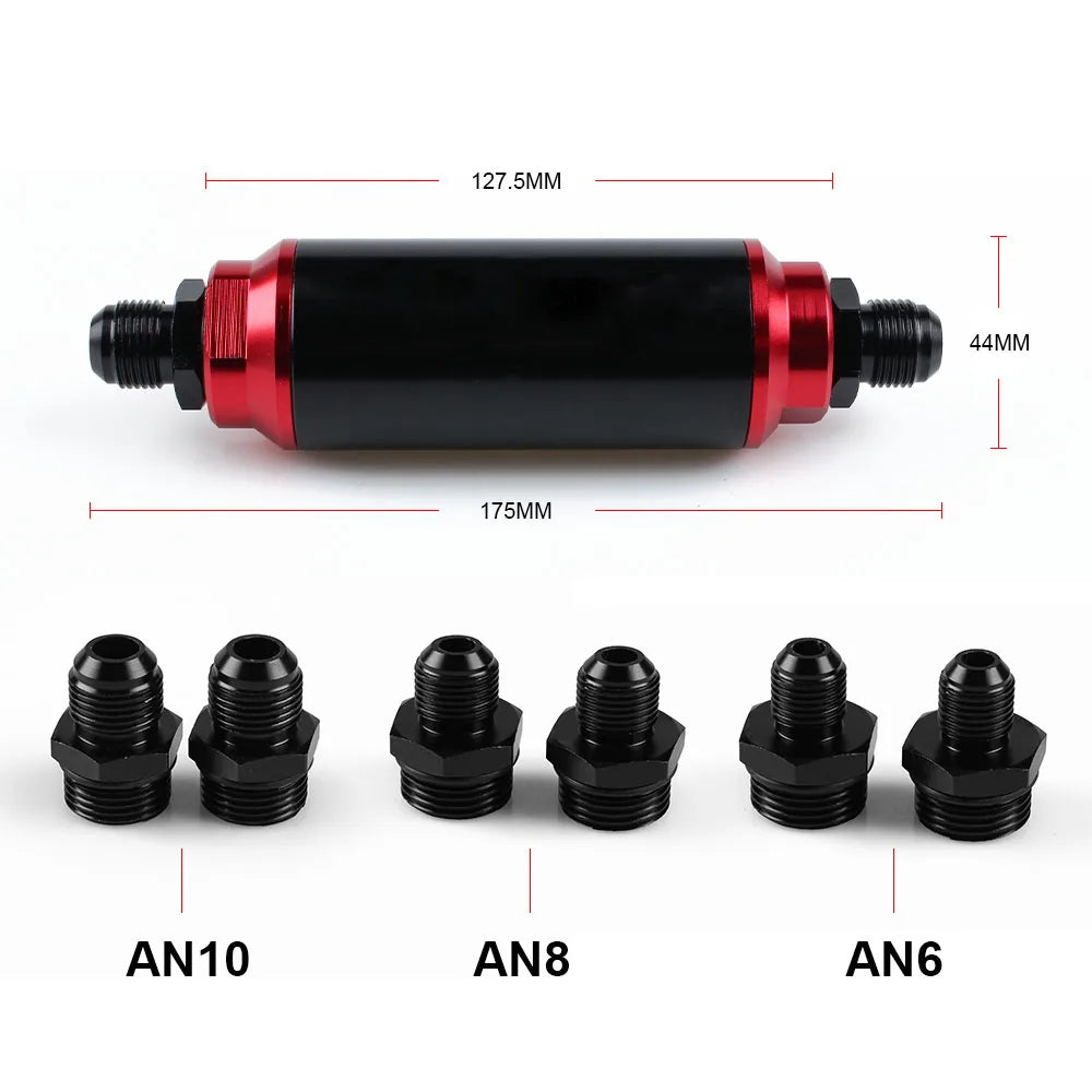 44MM/50MM Racing Inline Fuel Filter Aluminum 60 Micron & 100 Micron