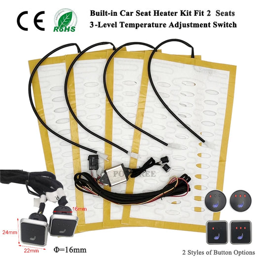 12V Universal Car Seat Heater Kit 2 Seats 3 Level Heated Pads Dual Control