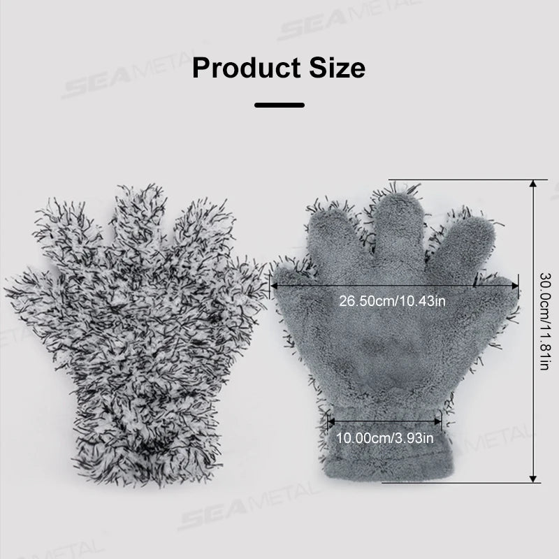 SEAMETAL 5 Finger Car Wash Glove Double Sided Plush Coral Cleaning Mitt