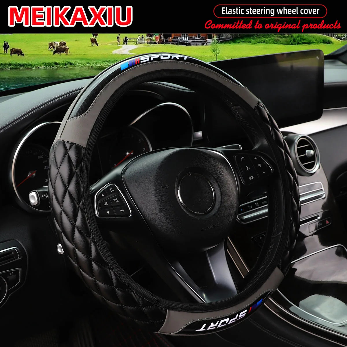 Crystal Carbon Fiber SPORT Steering Wheel Cover Universal Rimless Non-Slip