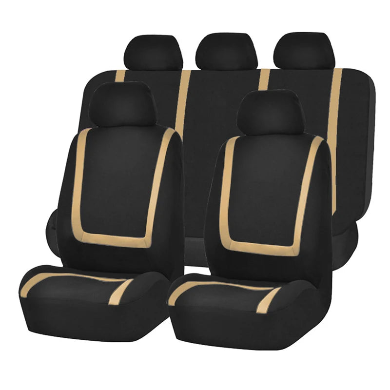 Universal Stripe Style Car Seat Covers Polyester Fabric & Leather 5-Seat Interior Set