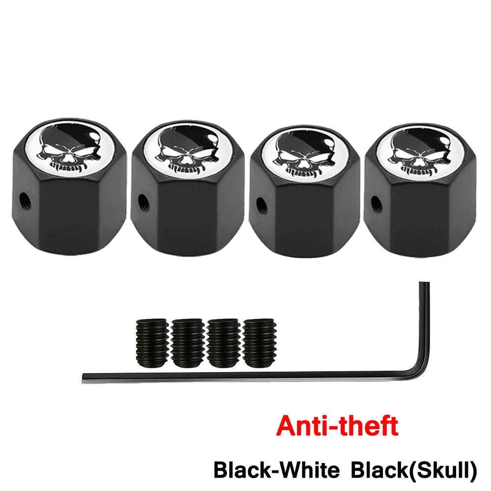 Skull Anti-Theft Tire Valve Stem Caps Locking Dustproof Valve Caps for Cars