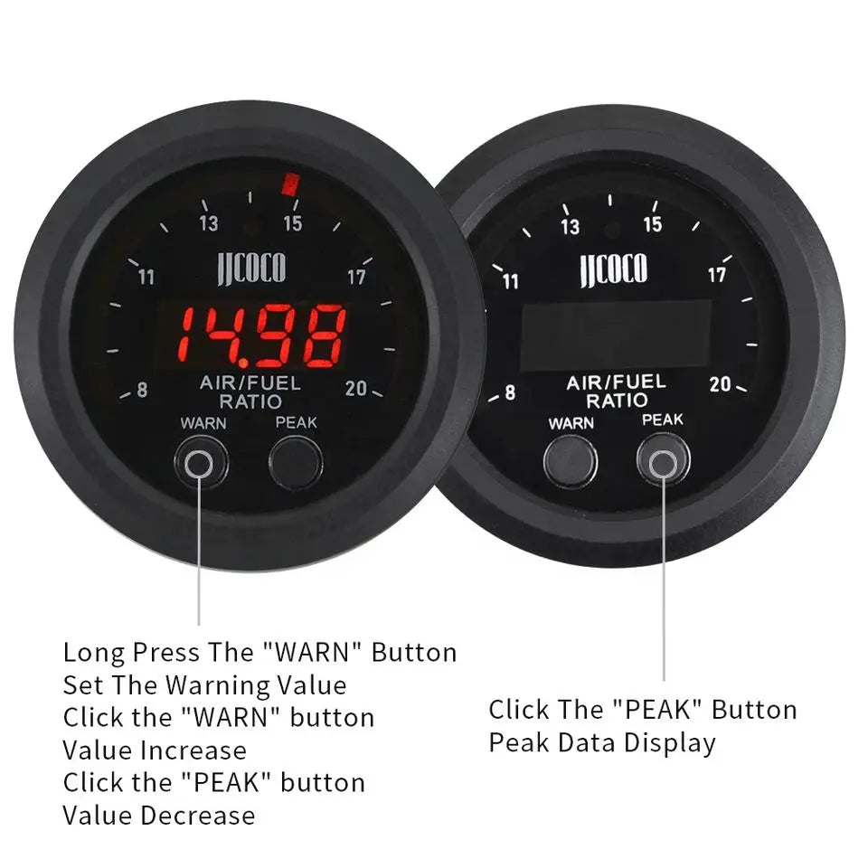 52MM Universal Air Fuel Ratio Gauge 12V LED Digital Wideband O2 Oxygen Sensor