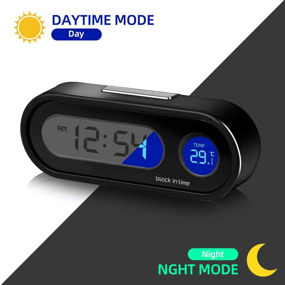 Digital Car Clock LCD Display Auto Interior Thermometer Backlit Time Watch