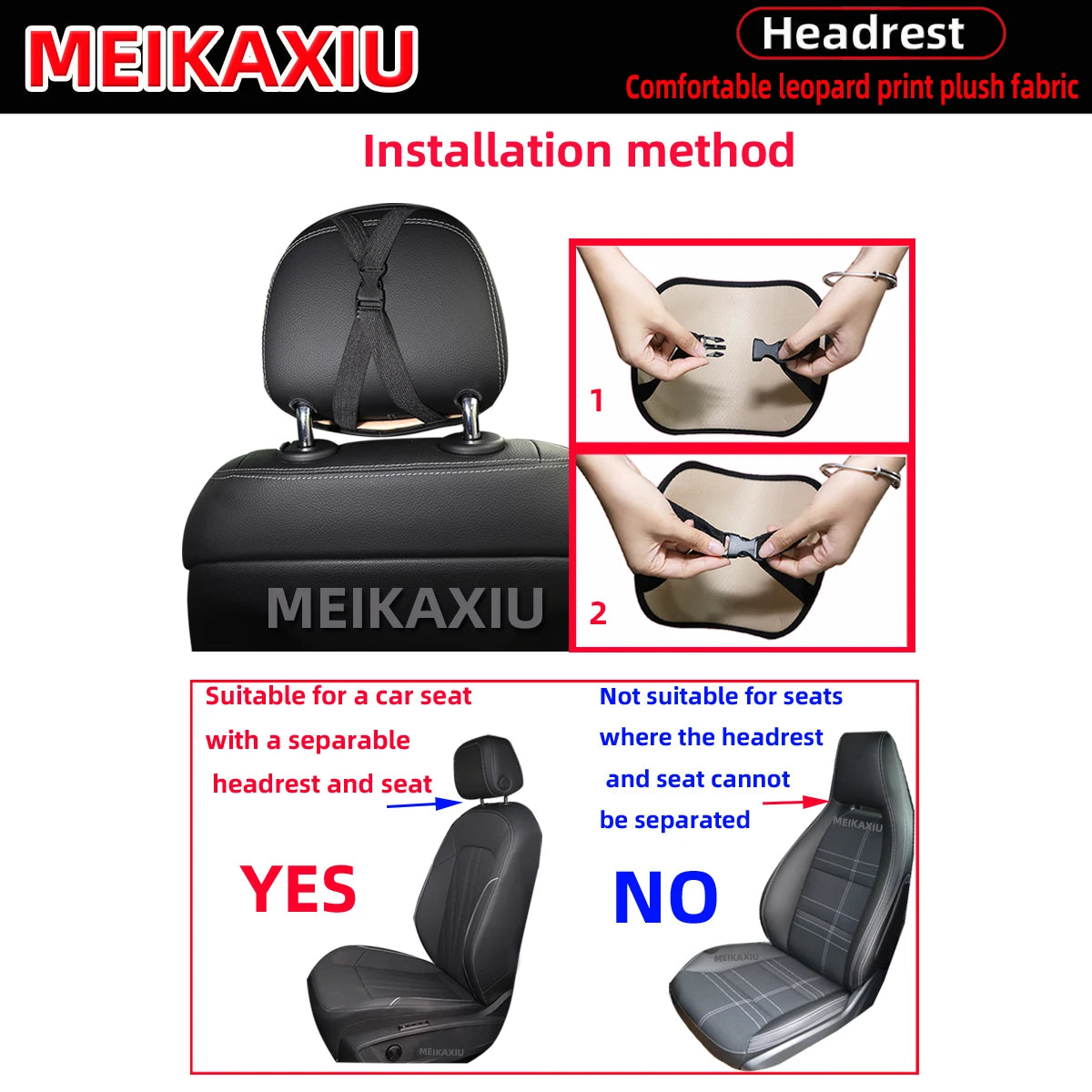 1PC/2PCSLeopard Print Faux Fur Car Headrest Cover Soft Plush Pillowcase