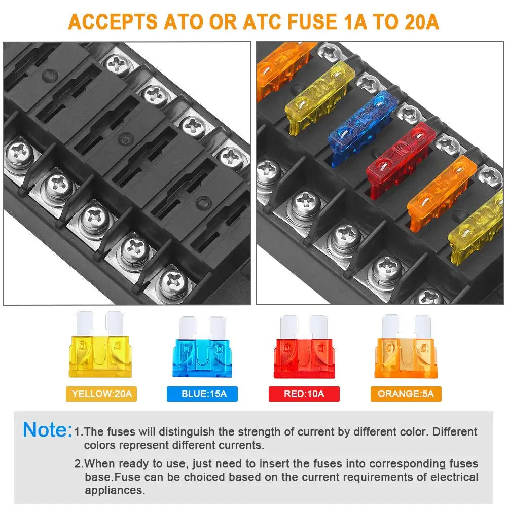 DaierTek 6 Way Fuse Block 12V 24V Blade Fuse Box with Negative Bus