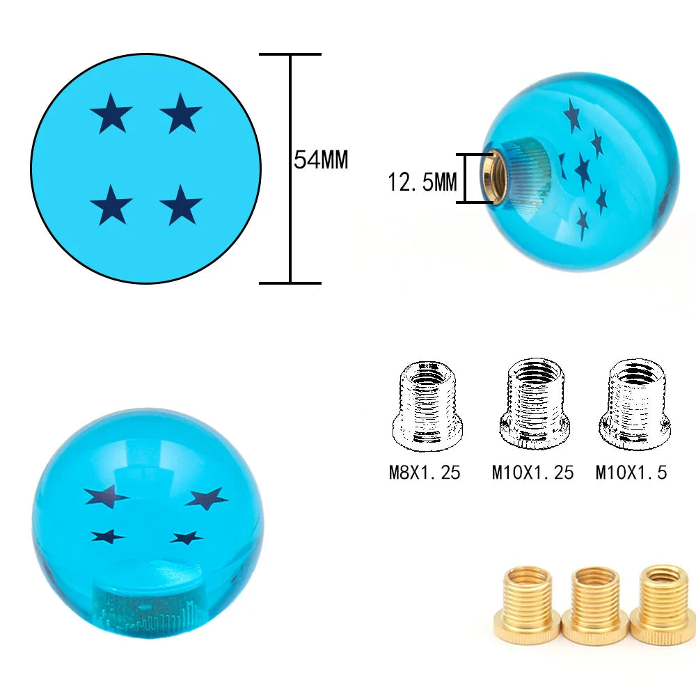 54mm Sky Blue 7 Star Gear Shift Knob M12x1.25 M10x1.5 M10x1.25 M8x1.25