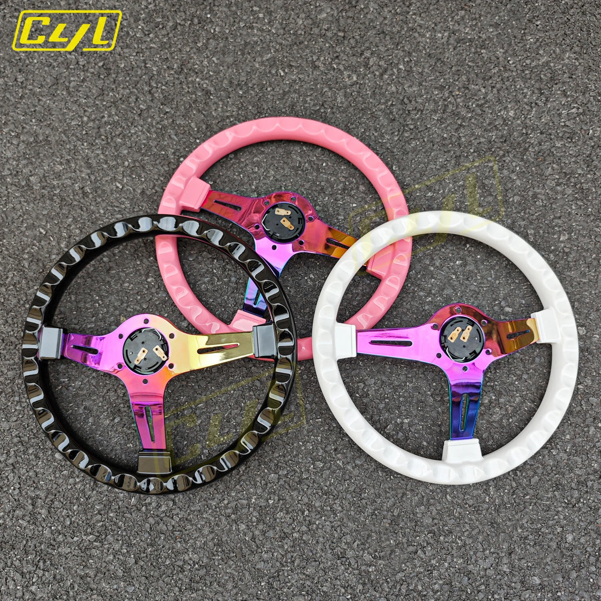 JDM Pink Black White ABS Steering Wheel Neo Chrome Spoke Deep Dish Drift Wheel