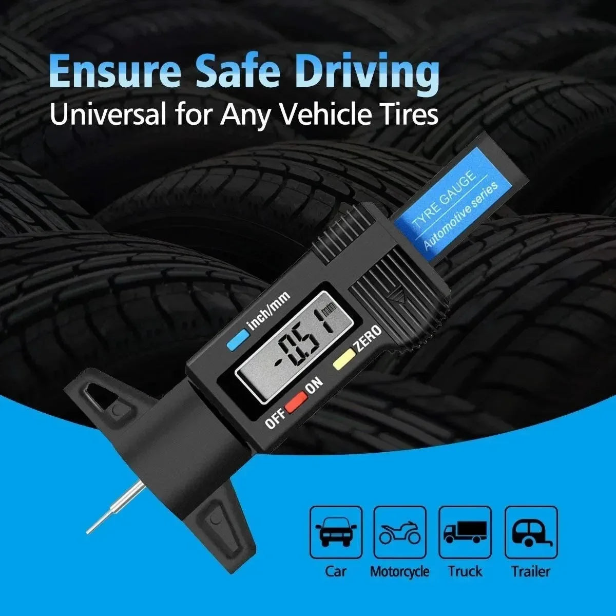 Digital Tire Tread Depth Gauge 0-25mm LCD Depth Caliper Car Tyre Measure Tool